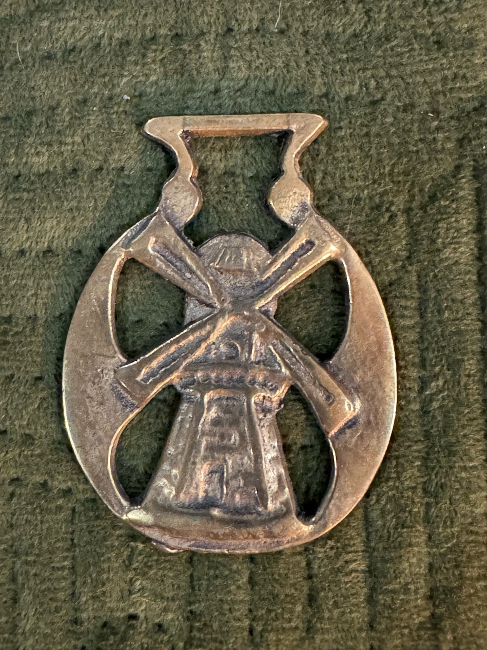 Vintage English Cast Brass Horse Saddle Harness Medallion- Windmill